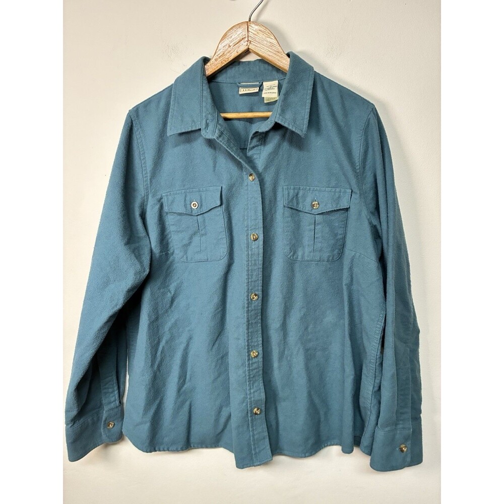 L.L. Bean Heritage Chamois Teal Flannel Button Shirt Women's 1X Outdoor Heavy